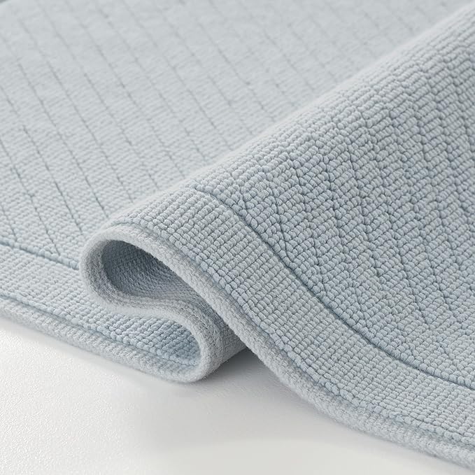 Arkwright 100% Cotton Bathroom Rug - High Absorbent Stylish Textured Woven Design Bath Mat, Slip Resistant Backing for Shower and Bathtub Floor, 17x24 in - Blue