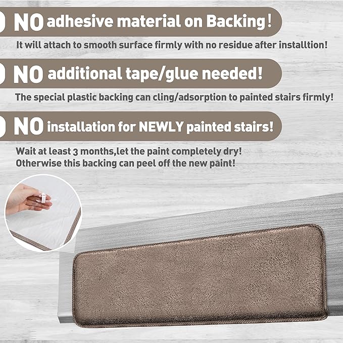 PURE ERA Carpet Stair Treads Ultra Plush 9.5" X 30"Soft Bullnose Indoor Stair Protectors Pet-Friendly Non-Slip Skid Resistant Tape Free Washable Reusable(14 Pieces,Brown)