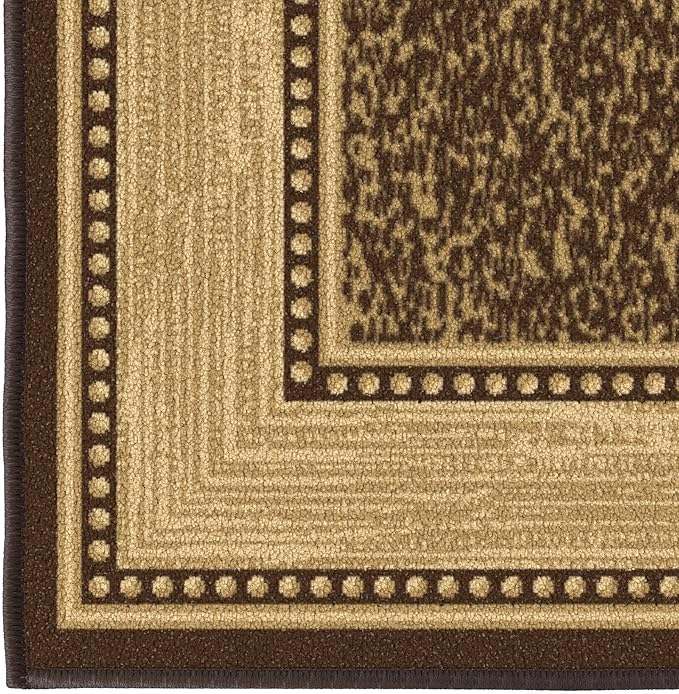 Ottomanson Rugs for Entryway 2'3" x 3' - 2 Pack Non Slip Border Small Area Rugs Durable Front Door Mat Rug Stain Resistant Entrance Rugs for Bathroom Kitchen Bedroom & Living Room, Brown