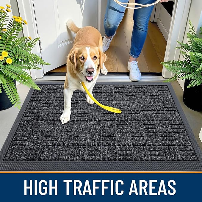 OLANLY Front Door Mat Outside Entrance 71x23, Absorbent, Heavy Duty Sturdy Natural Rubber Doormat Indoor Outdoor, Non-Slip, Stain and Fade Resistant, Low Profile Floor Mat for Entryway, Black Gray