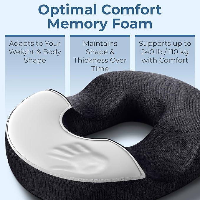 5 STARS UNITED Donut Pillow Hemorrhoid Tailbone Cushion – Large Cushion for Pain Relief – Coccyx, Prostate, Sciatica, Pelvic Floor, Pressure Sores, Pregnancy, Postpartum Recovery, Black