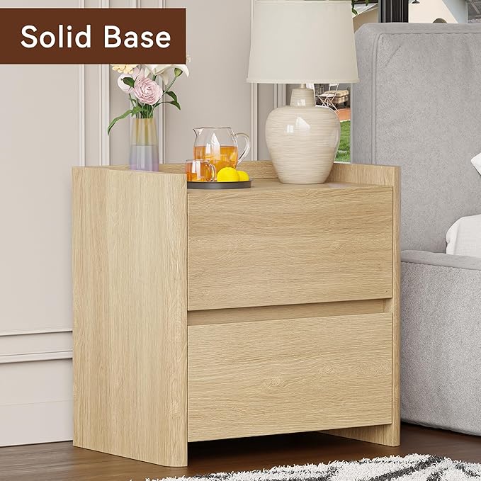 Nightstand with 2 Storage Drawer, Modern End Table for Bedroom with Cut-Out Handle, Large Night Stands for Bedroom, Home Office, Set of 2, Oak