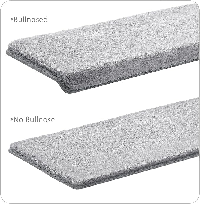 PURE ERA Carpet Stair Treads Ultra Plush 9.5" X 30"Soft Bullnose Indoor Stair Protectors Pet-Friendly Non-Slip Skid Resistant Tape Free Washable Reusable (14 Pieces, Gray)