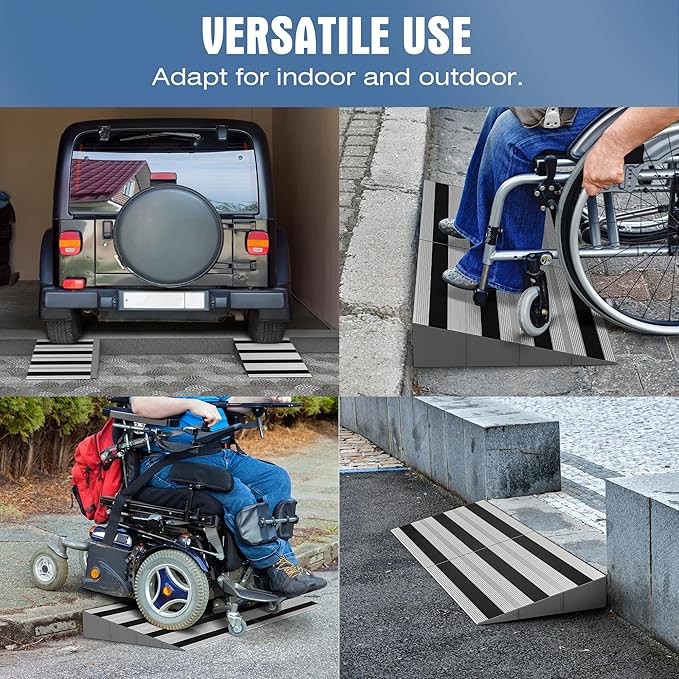 1" Rise Modular Threshold Ramp for Doorways, Stable Wheelchair Ramp for Home Steps, Aluminum Door Ramp and Curb Ramp for Scooters, Power Chairs, Cars, 1100LBS Load Capacity