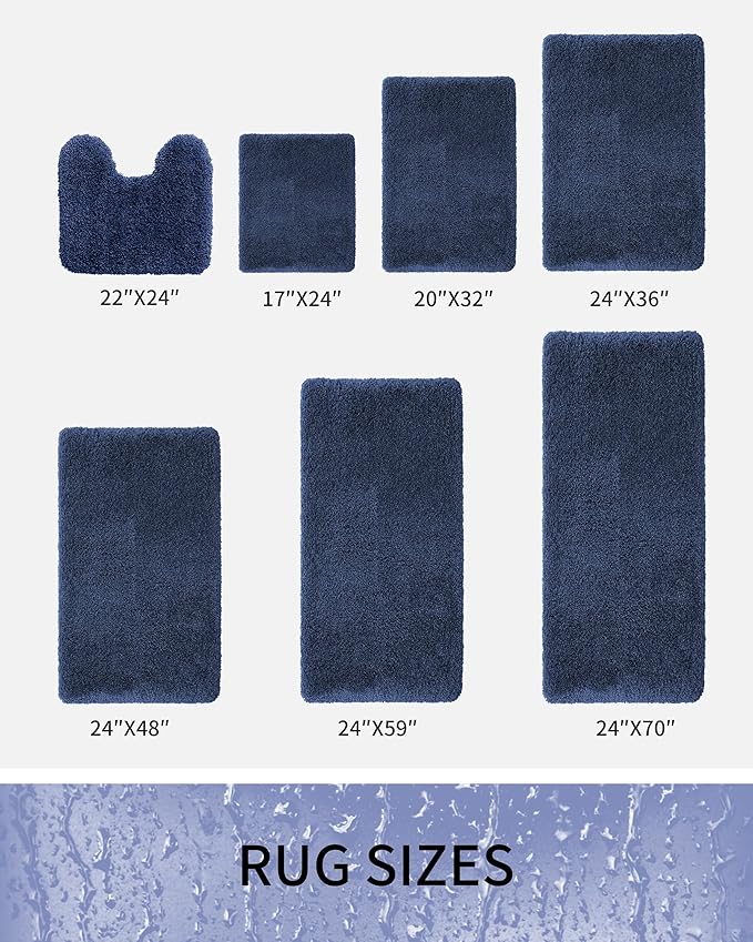 Bathroom Rugs, Ultra Thick Shaggy Soft Microfiber Absorbent Bath Rug, High Density Foam Latex Non Slip Backing, Machine Washable Bath Mats for Bathroom Floor & Sink 24x17, Navy Blue