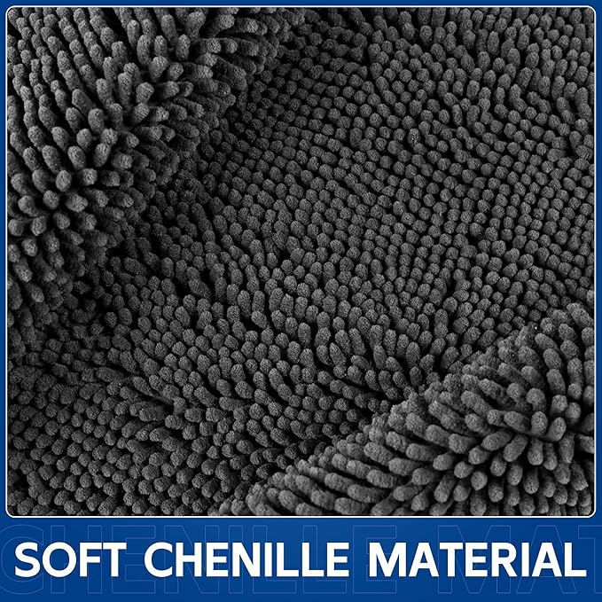 Chenille Absorbent Front Door Mat 96" x 48", Dog Door Mat for Muddy Paws, Trap Dirt Doormat, Mud Mat for Dogs, Washable Non Slip Outdoor Indoor Doormats for Entryway, Grey