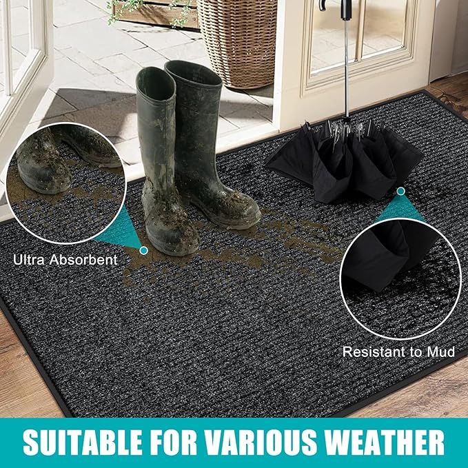 Azadx 3'x6' Front Door Mat Heavy Duty Indoor Outdoor Door Mat Non-Slip Backing Doormat for Entryway Stain and Fade Resistant Commercial Floor Mats Entry Mat Low Profile Welcome Door Mats