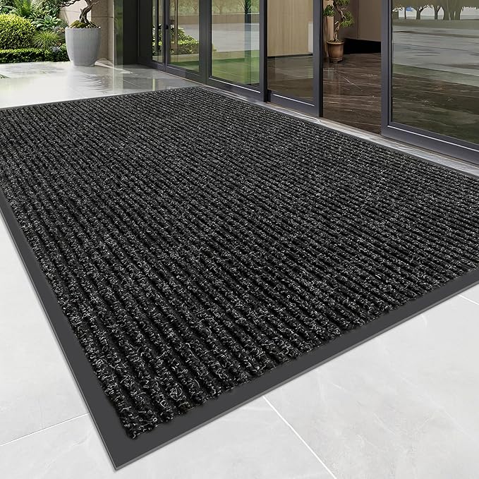 Front Door Mat, Heavy Duty Indoor Outdoor Doormat for Entryway, 120" x 36" Low Profile Outdoor Mats for Home Entrance, Stain and Fade Resistant Welcome Mat for High Traffic Area, Black