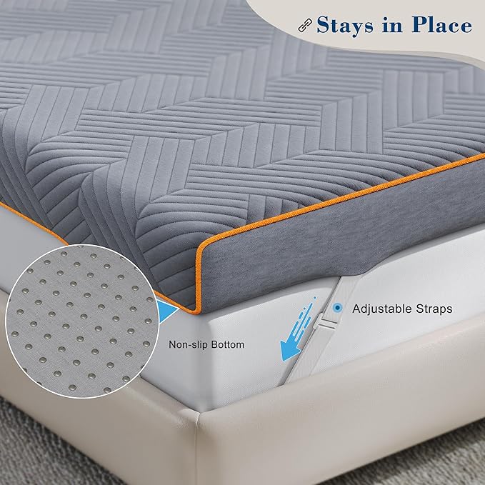 EnHomee Memory Foam Mattress Topper,3 Inch Queen Mattress Topper Pressure Relief with Cooling Gel and Removable & Washable Embossed Cover, CertiPUR-US & Oeko-TEX Certified, Grey, Queen