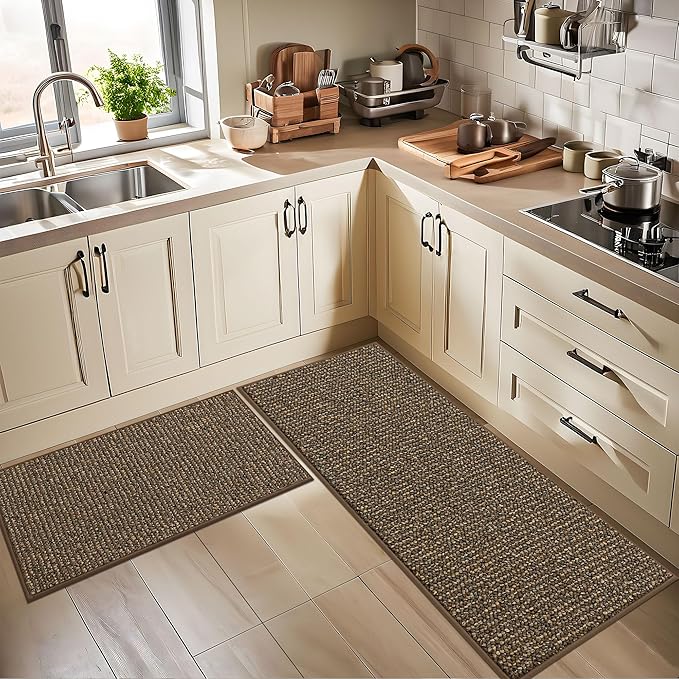 BEQHAUSE Kitchen Rugs 20"x32", Non-Slip Kitchen Mats for Floor, Super Absorbent and Stain Resistant Kitchen Rugs, Machine Washable Rugs for Kitchen, Hallway, Laundry & Sink, Brown