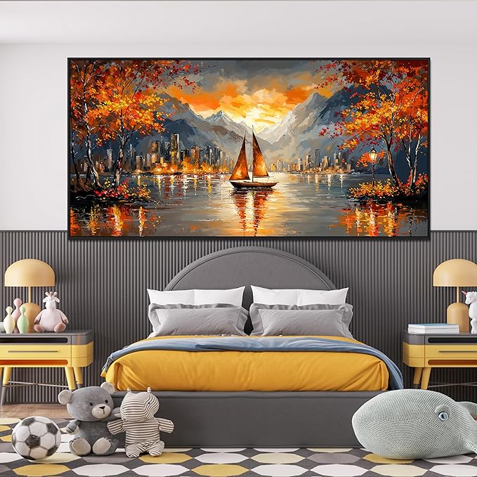 Canvas Art Wall Decor Oversized Framed Wall Art Picture for Living Room Canvas Wall Art Decor Modern Landscape Wall Art Prints Large Coastal Wall Art Artwork for Walls Bedroom Office Decoration 29" X 58"