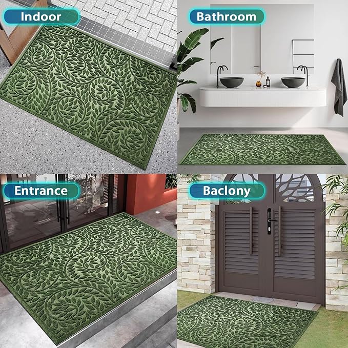 Bulijojo Front Door Mat Entrance,Durable Heavy Duty Welcome Mat,Thick Absorbent Natural Rubber Non Slip Mat,Sturdy Entryway Green 47"x32"
