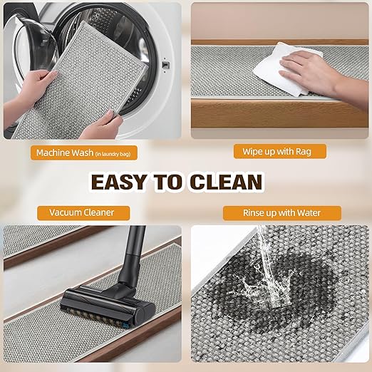 Chenille Stair Treads Non Slip 10pcs Comfortable Stair Runner for Wooden Steps Rubber Backing Stairs Carpet Treads Indoor Staircase Covers Mat with Rubber Backing for Pets Kids 8"X30" Grey