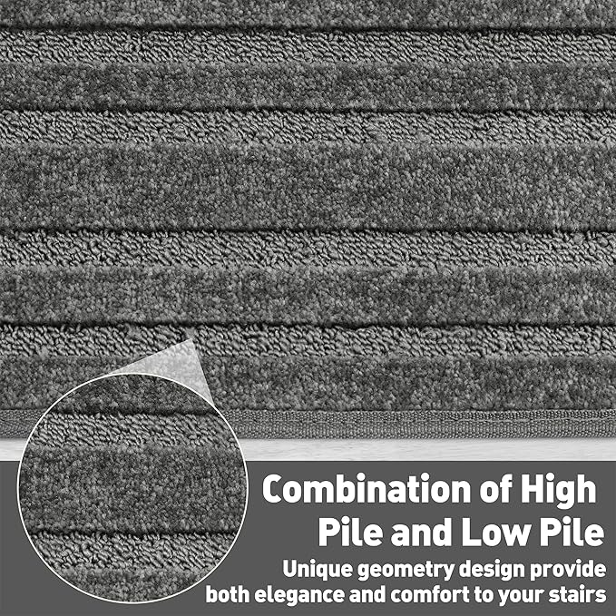 PURE ERA Bullnose Carpet Stair Treads Set Tape Free Non-Slip Indoor Stair Protectors Pet Friendly Rugs 9.5" x 30"(2 Pieces,Grey Rectangular)
