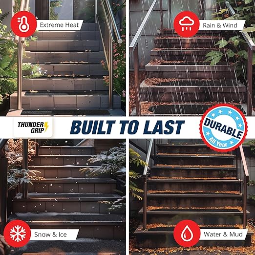 Outdoor Stair Treads - Non Slip 30" x 6" - 12-Pack Weather Resistant Exterior Grip Tape - Anti Skid Strips - Waterproof 80-Grit Adhesive Treads