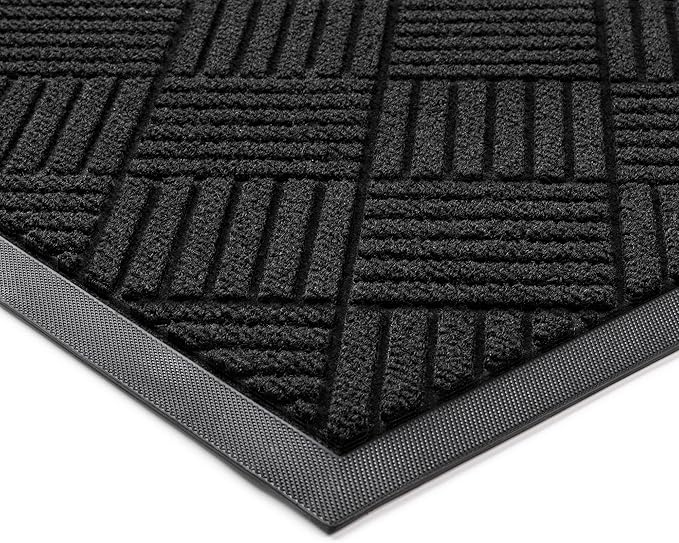 Front Door Mat, Heavy Duty Indoor Outdoor Doormat, 48" x 36" Low Profile Outdoor Mats for Home Entrance, Stain and Fade Resistant Welcome Mat Ideal for High Traffic Area, Diamond Black