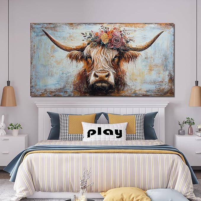Canvas Wall Art Decor Oversized Wall Art Picutures for Living Room Highland Cow Wall Art Prints Large Vintage Wall Art Decor Canvas Art Wall Decor Artwork for Walls Home Bedroom Office Decorations 39" X 78"