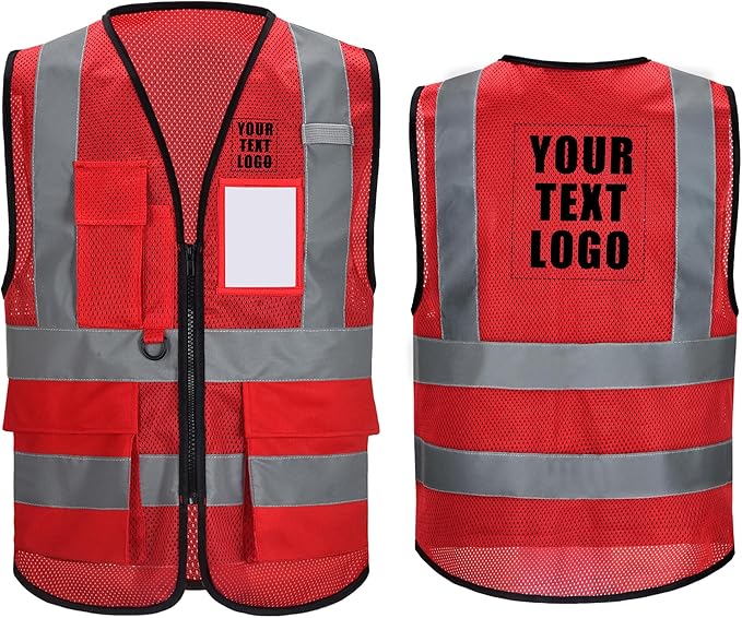 High Vis Safety Vest Reflective Strips, Multi-Pocket Design, Available in Yellow,Orange,black,Pink,blue,Red,purple