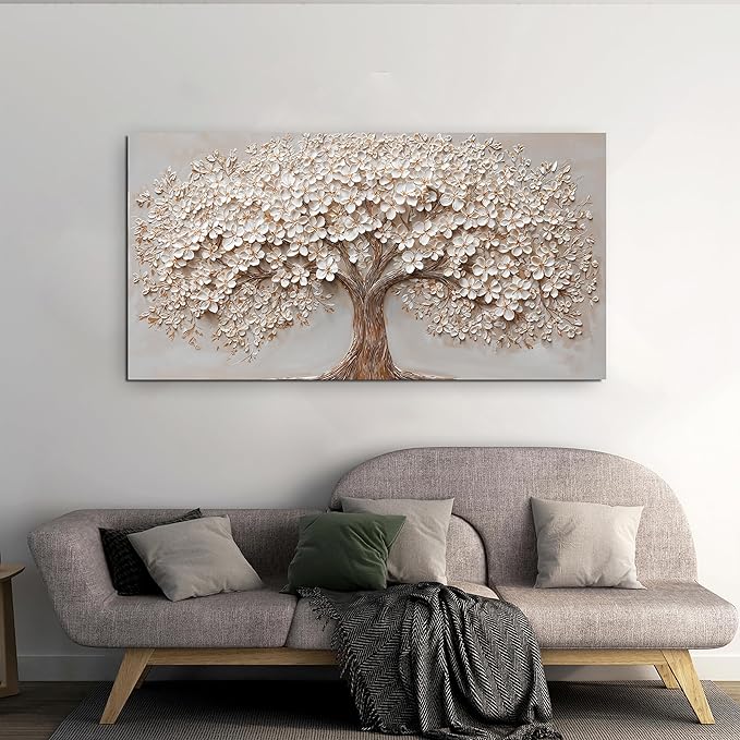 Canvas Wall Art Decor Modern Botanical Wall Art Pictures for Living Room Canvas Art Wall Decor Tree of Life Wall Art Decor White Flower Wall Art Prints Artwork for Walls Bedroom Office Decor 20" X 40"