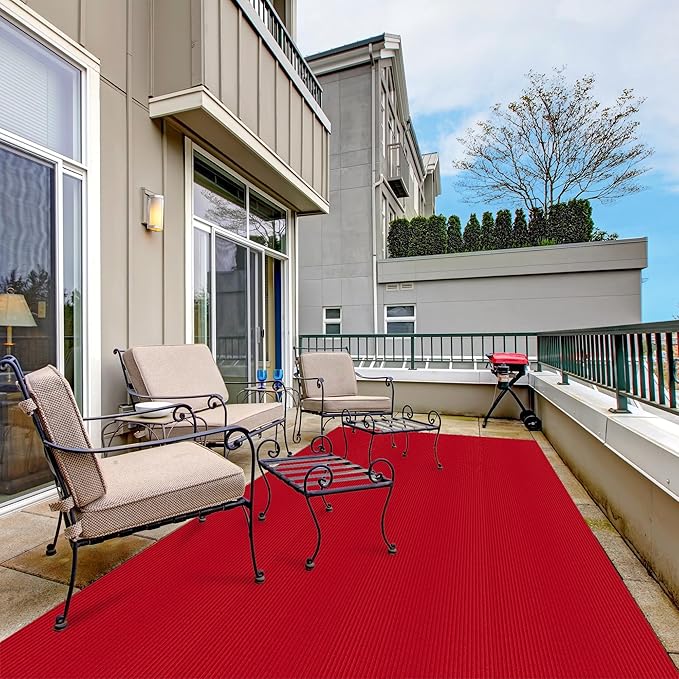 Ottomanson 3'11" x 5' Mud Mat Area Rug Scraper Carpet - Non-Slip, Dirt Trapping for Indoor & Outdoor Use - Ideal for Entryway, Garage, Kitchen, Patio & High-Traffic Areas, Red
