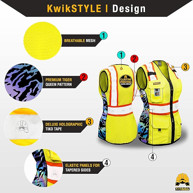 KwikSafety - Charlotte, NC - FIRST LADY Safety Vest for Women, High Visibility Reflective Strips, Meets ANSI & OSHA