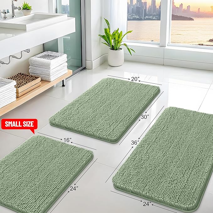 Arotive Bathroom Rugs 70x24, Extra Soft Absorbent Shaggy Chenille Bath Rugs, Machine Washable Rubber Backing Non-Slip Bath Mats for Bathroom Floor Tub and Shower, Home Decor Accessories, Sage Green