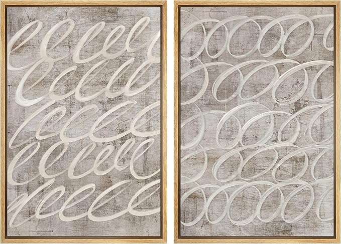 MUDECOR Framed Canvas Print Wall Art Vintage Mid-Century Swirl Abstract Shape Illustrations Modern Art Decorative Bohemian Colorful Chic for Living Room, Bedroom, Office - 16"x24"x2 Natural