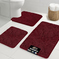 GORILLA GRIP Bathroom Rug Sets 3 Piece, Bath Mat Set and Oval Toilet Base with Rubber Backing, Plush Absorbent Shaggy Chenille Washable Mats, Includes 24x19.5, 24x17 and 30x20 Inch Rugs, Burgundy