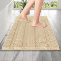 OLANLY Thick Bathroom Rugs 24x16, Extra Soft Absorbent Chenille Striped Bath Rugs, Rubber Backing, Machine Wash Dry, Bath Mats for Bathroom Floor, Tub and Shower, Home Decor Accessories, Beige
