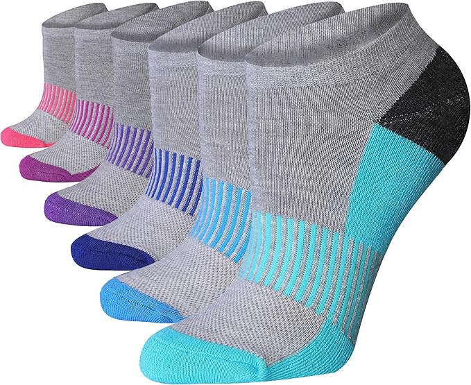Tipi Toe Women’s 6-Pack Athletic Cushioned Running Ankle Socks – Soft, Breathable Fabric with Arch Support for Comfort