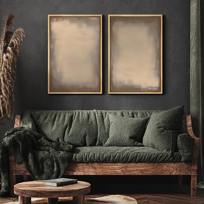 MUDECOR Framed Canvas Print Wall Art Neutral Minimalist Modern Abstract in Beige and Taupe Illustrations Modern Art Decorative Bohemian Colorful for Living Room, Bedroom, Office - 24"x36"x2 Natural