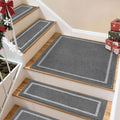 COSY HOMEER Stair Landing Rug 30x30 Inch, Non-Slip Square Landing Mat for Wood Steps Indoor, Washable Polyester with TPE Backing, Grey