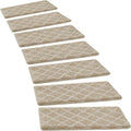 PURE ERA Bullnose Carpet Stair Treads Tape Free Non-Slip Indoor Stair Protectors Pet Friendly Stair Treads for Wooden Steps 9.5" x 30"(14 Pieces, Cream Gray Diamond Trellis)