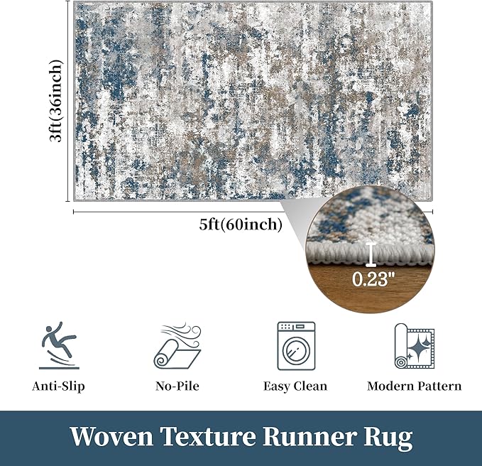 3x5 Area Rug Washable Entryway Rug Non Slip Abstract Tear and Stain Resistance No Pile Lightweight Throw Rugs Carpet for Kitchen, Entrance, Foyer, Bedside, Mudroom, Multi