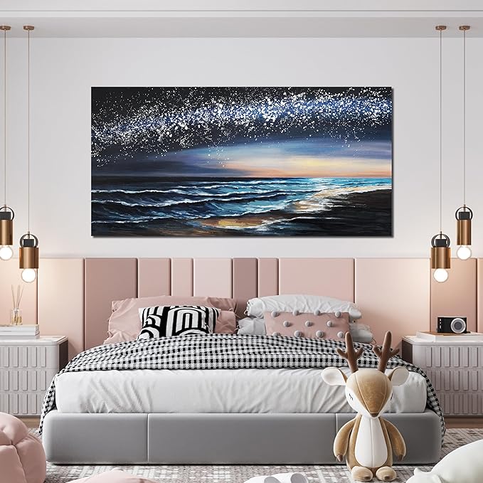 Canvas Wall Art Decor Wall Art Pictures for Living Room Coastal Beach Wall Art Decor Wall Art Prints Starry Nights Canvas Modern Art Wall Decor Art Work for Home Office Kitchen Wall Decor 20" X 40"