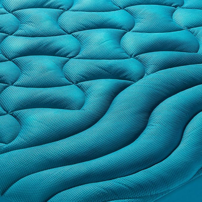 SLEEP ZONE Cooling Twin Mattress Topper for Single Bed, Premium Zoned Quilted Mattress Pad, Fitted Mattress Protector Cover, Machine Wash Durable, Deep Pocket 8-21 inch, Teal, Twin