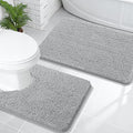 OLANLY Bathroom Rugs Sets 2 Piece, Soft Absorbent Chenille Bath Mats and U-Shaped Contour Toilet Mat Area Rug Set, Machine Washable Bath Carpet, Home Decor Accessories(30"x20"+24"x20", Light Grey)