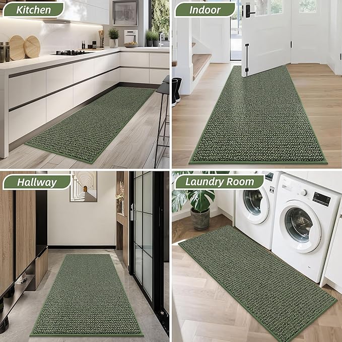 BEQHAUSE Dirt Trapper Door Mat 32" x 72", Non-Slip Washable Doormats Entrance Mat, Dirt Resistant and Absorbent Welcome Mat, Low Profile Floor Mats for Front Back Door and Entryway, Green