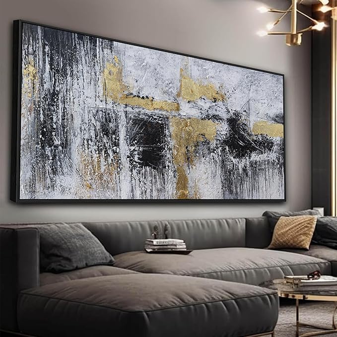 Black And Gold Abstract Canvas Wall Art Modern Artwork Canvas Prints Framed Canvas Picture Contemporary Wall Decor Artwork Bedroom Living Room Office Decoration Ready To Hang 24x48 Inch