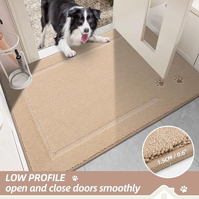 BEQHAUSE Dog Door Mat for Muddy Paws 24"x36" Dirt Trapper Absorbent Doormat Non Slip Entryway Rugs Washable Stain Resistant Welcome Floor Mat Soft Low-Profile for Front Back Door, Beige