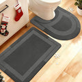 Ultra Thin Bath Mat, Upgrade Non Slip Thin Bath Mats Fit Under Door, Quick Dry Ultra Absorbent Bathroom Rugs, Machine Washable Bath Rugs for Bathroom, Grey/Bordered/24"x17"+ 24"x20" Contour Rug