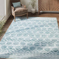 jinchan Moroccan 5x7 Area Rugs for Bedroom - Machine Washable Soft Modern Geometric Stain Resistant Non-Slip Ultra-Thin Low-Pile Faux Wool Carpet for Living Room Kitchen Dining Room (5x7ft, Teal Blue)