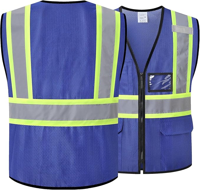 Reflective Safety Vest for Men Women Hi Vis Vest with Pockets High Visibility Vest Mesh Construction Vests Meets ANSI/ISEA Standards (Blue-33, Small)