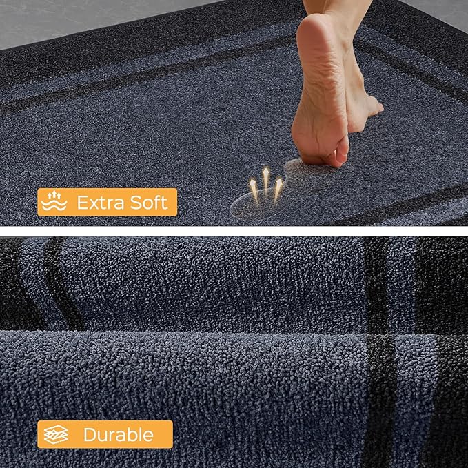 Kitchen Rugs 24" x 84", Non-Slip Machine Washable Kitchen Runner Rugs Floor Mats, Absorbent Comfort Standing Mats for Kitchen, Sink, Laundry and Hallway, Rolled Packaging, Bluish Grey & Charcoal