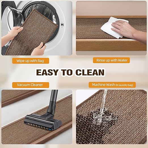 Deerly Carpet Stairs Runner Non Slip 7pcs Breathable Linen Stair Runner for Wooden Steps Peel and Stick Stairs Treads Indoor Absorbent Staircase Covers Mat with Self-Adhesive Backing 8"X30" Brown