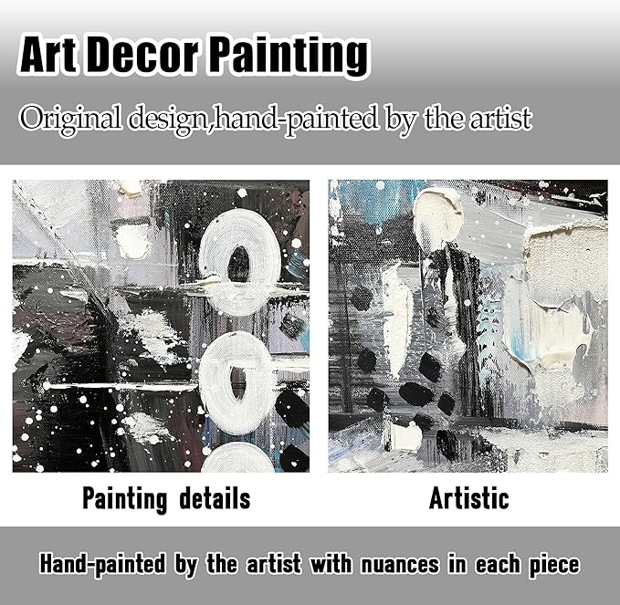 THRLVEART Abstract Painting Wall Art For Living Room Black And White Wall Decor For Office Huge Canvas Wall Art For Bedroom Size 36 x 72 Inch