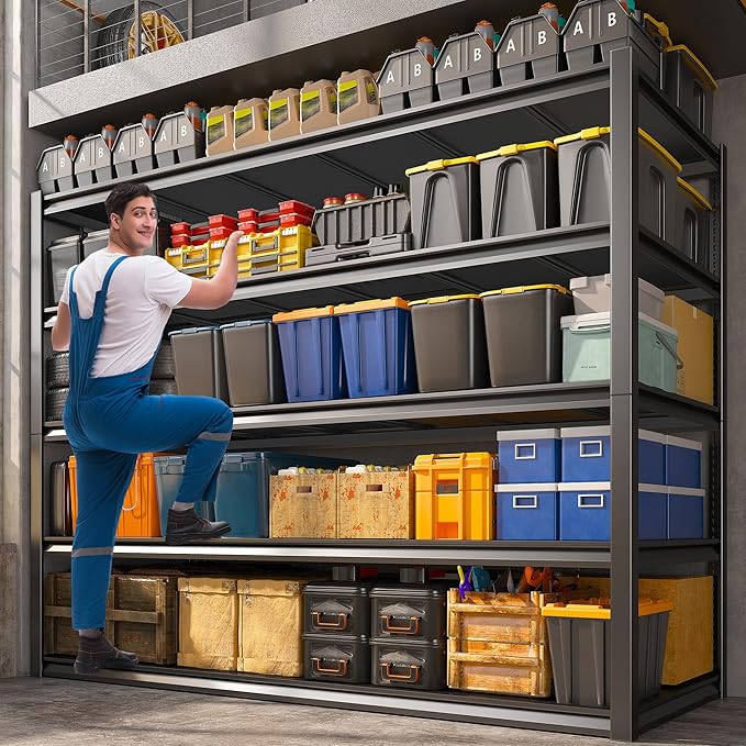 REIBII Garage Shelving 48.2" W Storage Shelves 3000LBS Metal Shelving Heavy Duty Adjustable Metal Shelf 5 Tier Pantry Shelves for Basement Warehouse Supermarket 72.2" H x 24.2" D x 48.2" W, 3 Pac
