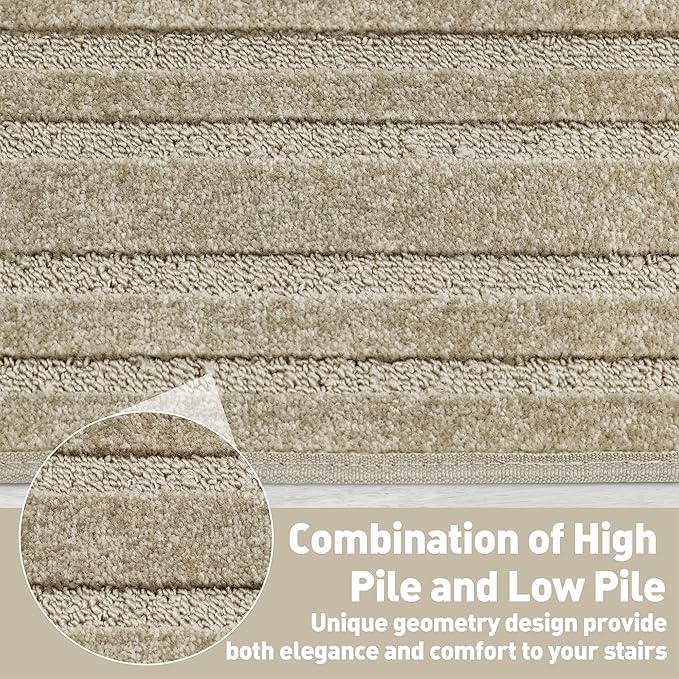 PURE ERA Bullnose Carpet Stair Treads Set Tape Free Non-Slip Indoor Stair Protectors Pet Friendly Rugs 9.5" x 30"(14 Pieces,Cream Gray Rectangular)