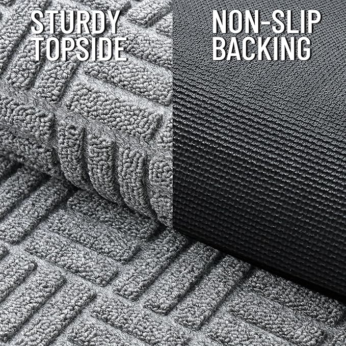 OLANLY Front Door Mat Outside Entrance 35x23, Absorbent, Heavy Duty Sturdy Natural Rubber Doormat Indoor Outdoor, Non-Slip, Stain and Fade Resistant, Low Profile Floor Mat for Entryway, Charcoal Gray