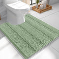 OLANLY Thick Toilet Rugs U-Shaped 24x20, Extra Soft Absorbent Chenille Striped Contour Bathroom Rugs for Toilet, Dry Quickly, Machine Washable, Non-Slip Bath Mat, Sage Green